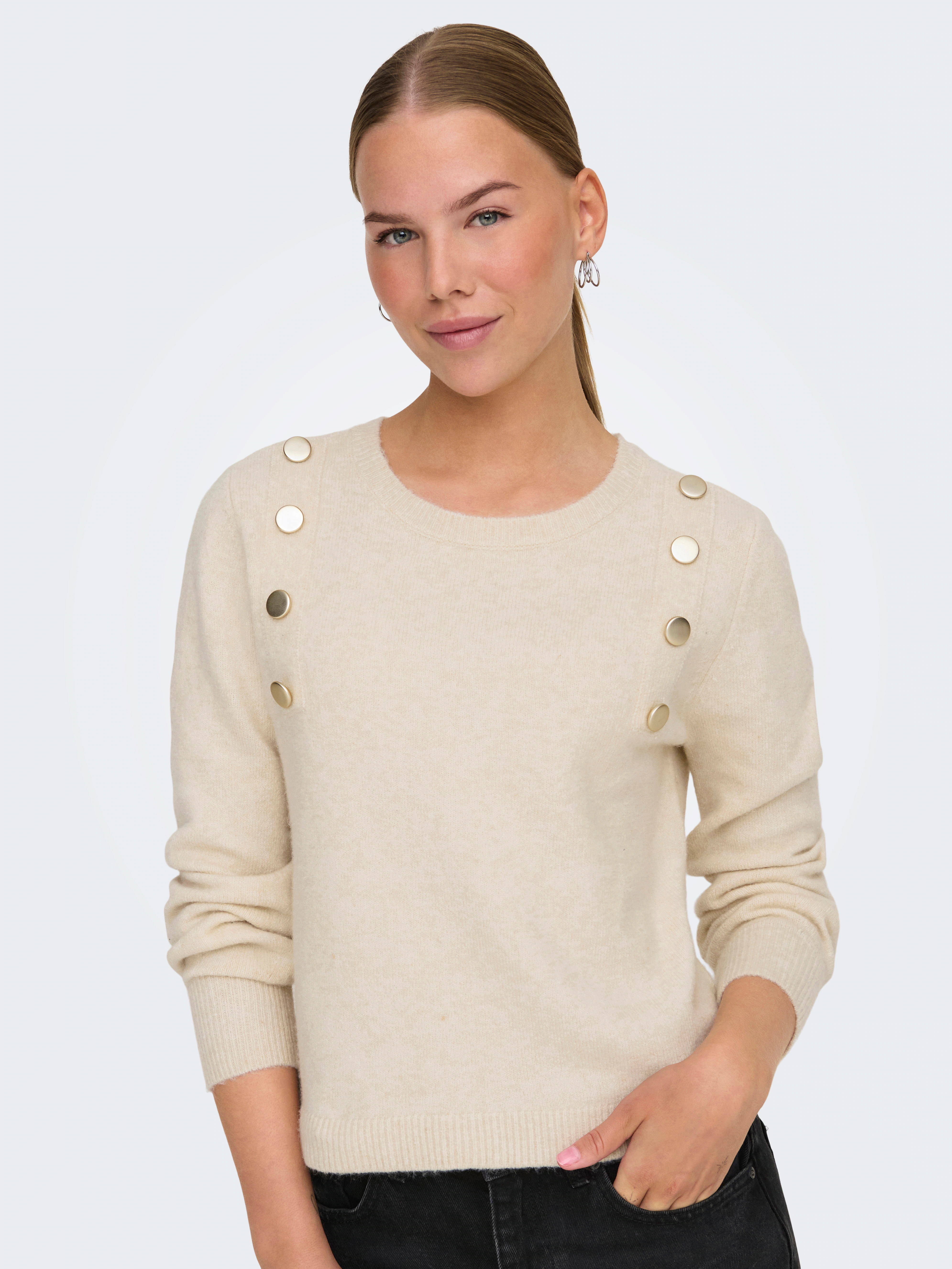 ONLY Strickpullover "ONLJEANETT LIFE LS BUTTON O-NECK CS KNT" günstig online kaufen