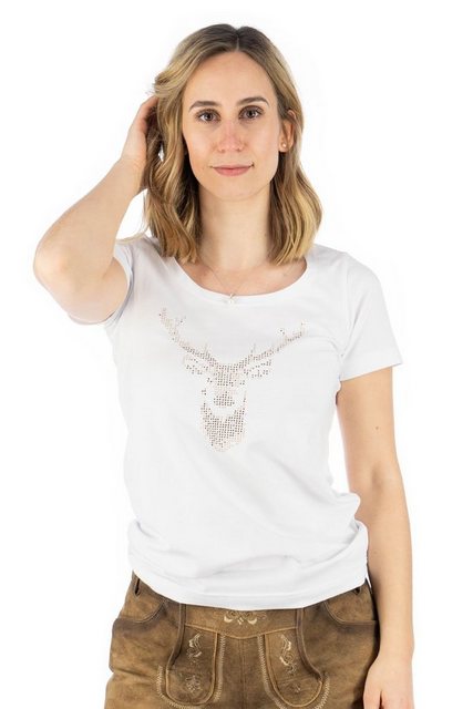 OS-Trachten Trachtenshirt Uginoy Kurzarm T-Shirt mit Strass-Hirsch auf der günstig online kaufen