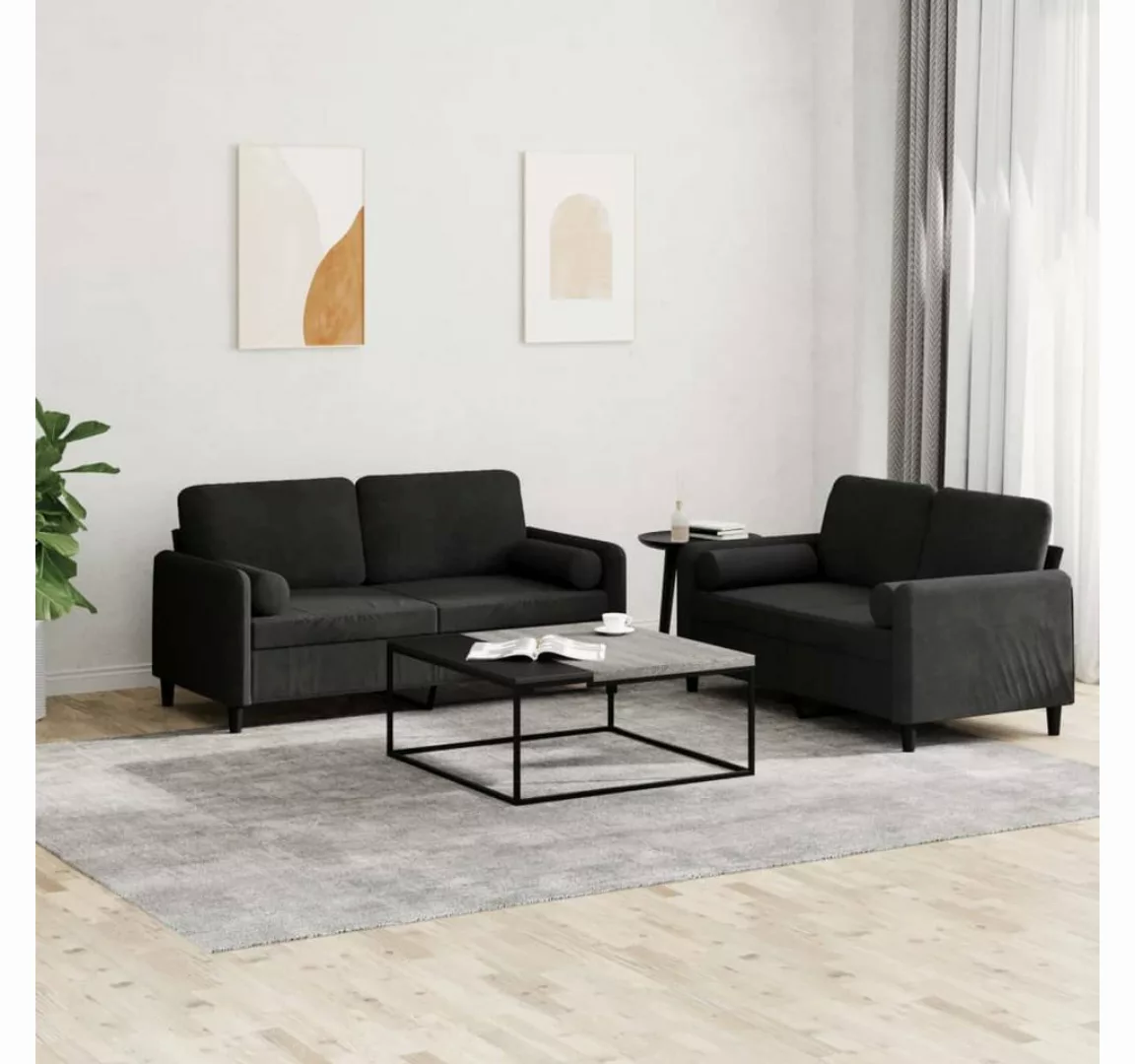 vidaXL Sofa Sofagarnitur Set mit Kissen Samt, 2-tlg., Schwarz günstig online kaufen