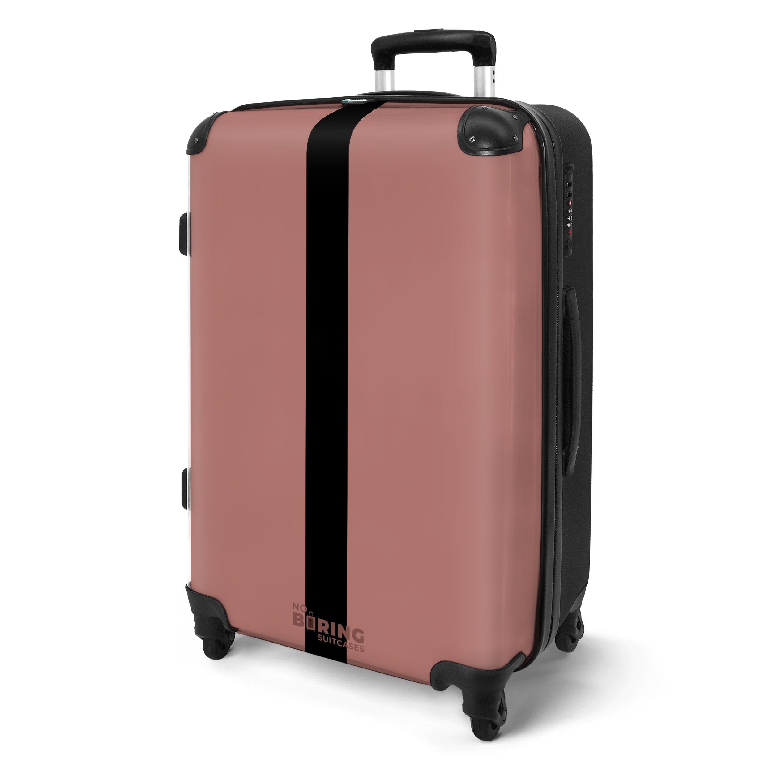 NoBoringSuitcases.com© Hartschalen-Trolley Rosa mit schwarzem Streifen günstig online kaufen