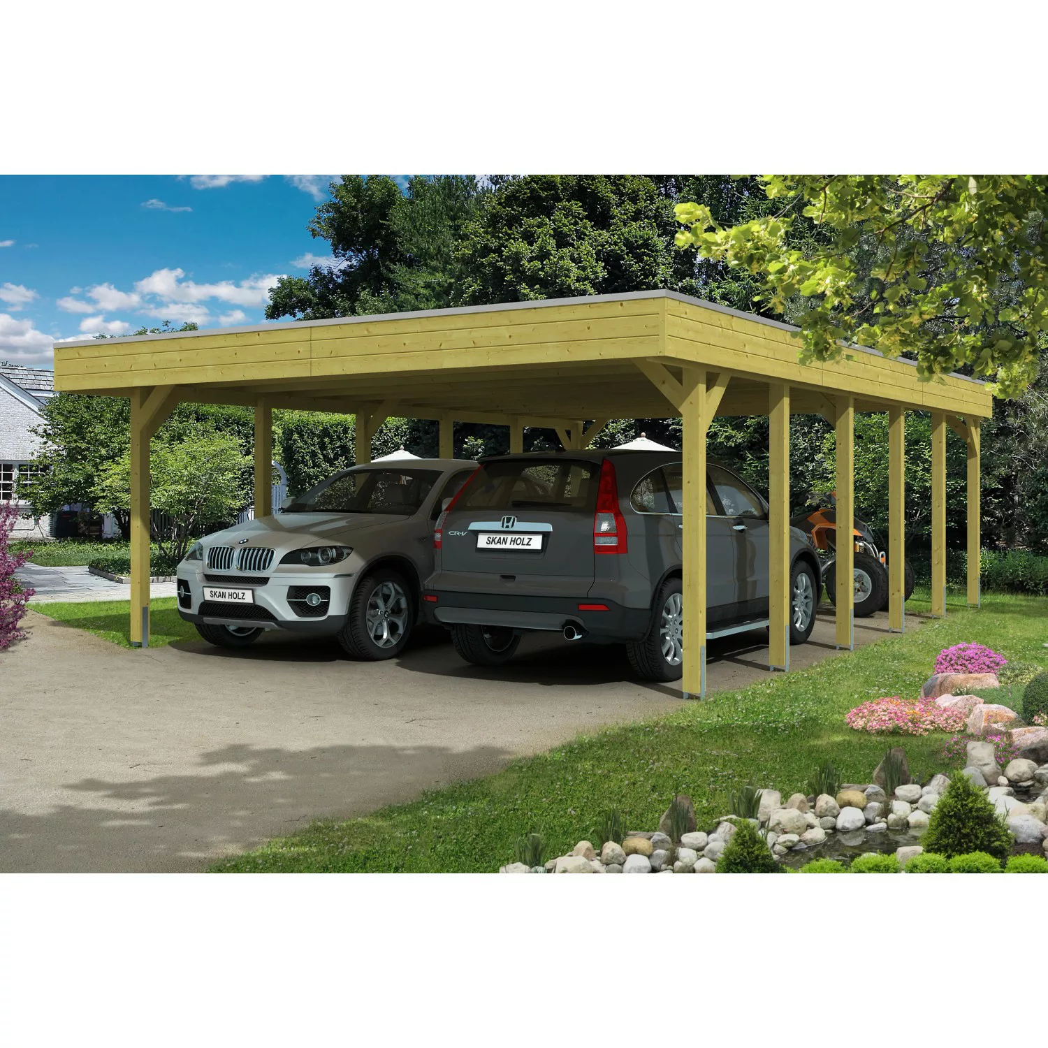 Skan Holz Flachdach-Doppelcarport Friesland 557 cm x 860 cm günstig online kaufen