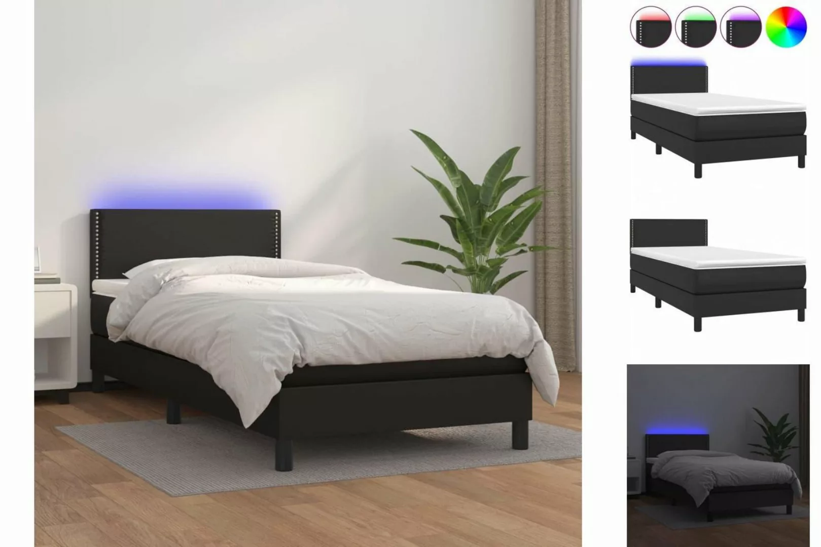 vidaXL Bettgestell Boxspringbett mit Matratze LED Schwarz 100x200 cm Kunstl günstig online kaufen