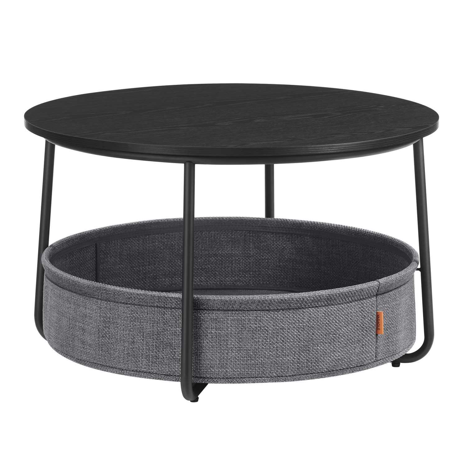 Vasagle Couchtisch mit Stoff-Korb Ø 75 cm x 45 cm Schwarz-Grau günstig online kaufen