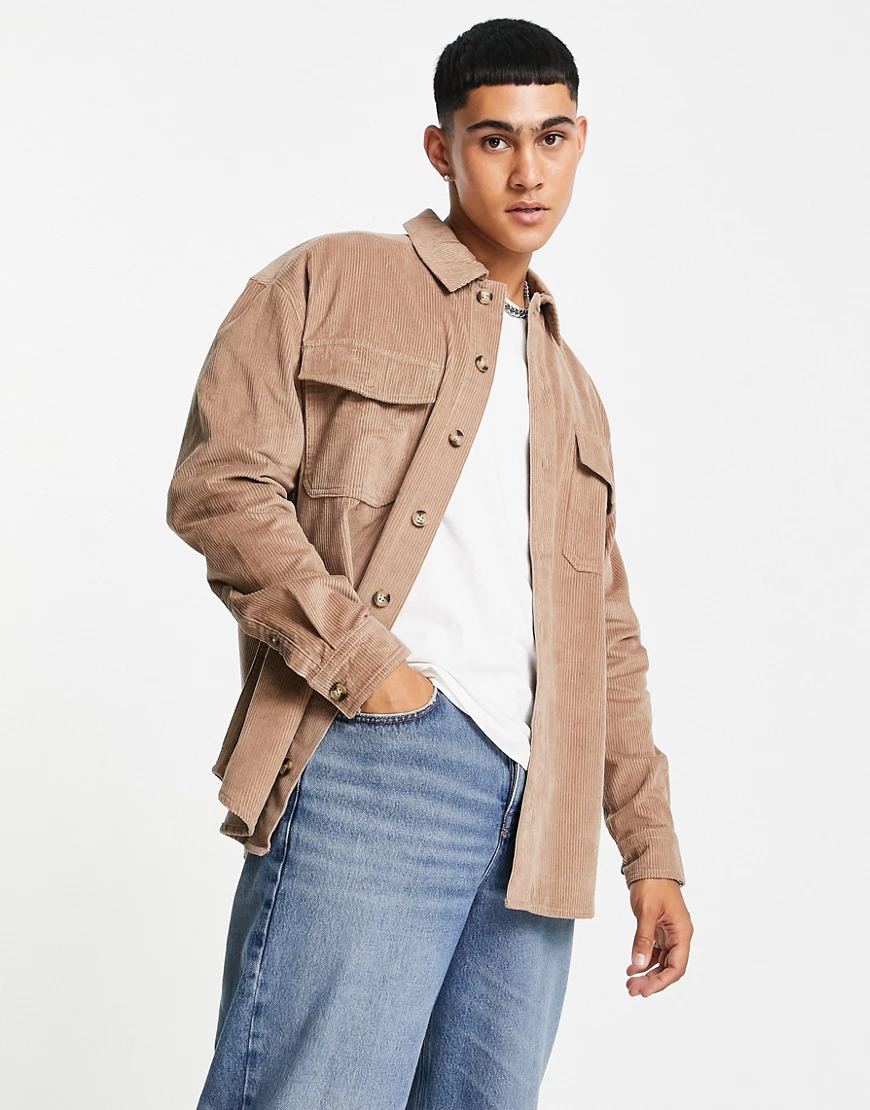 ASOS DESIGN – Oversize-Cordhemd im Stil der 90er in Taupe mit zwei Taschen- günstig online kaufen