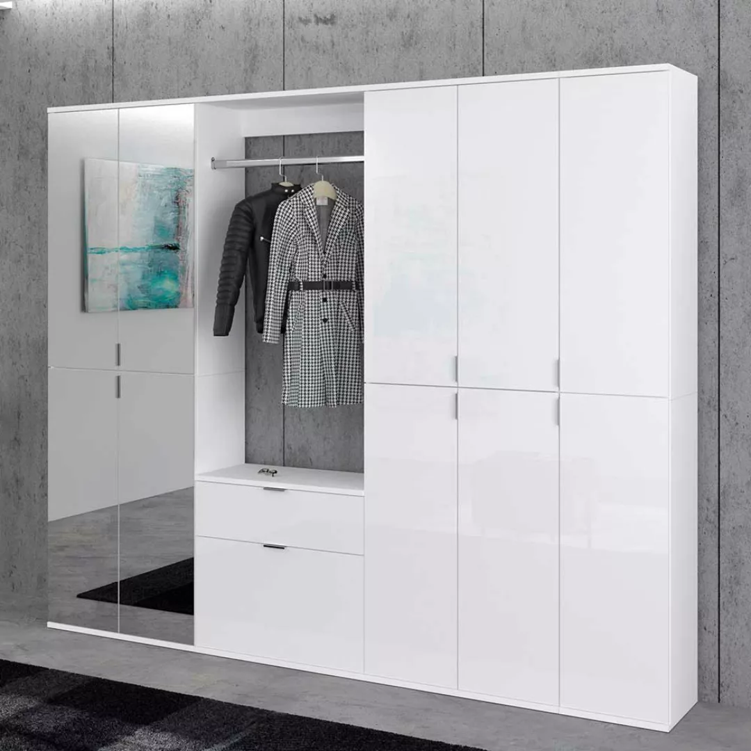 XL Garderoben Set 213 cm breit Weiß Hochglanz (vierteilig) günstig online kaufen