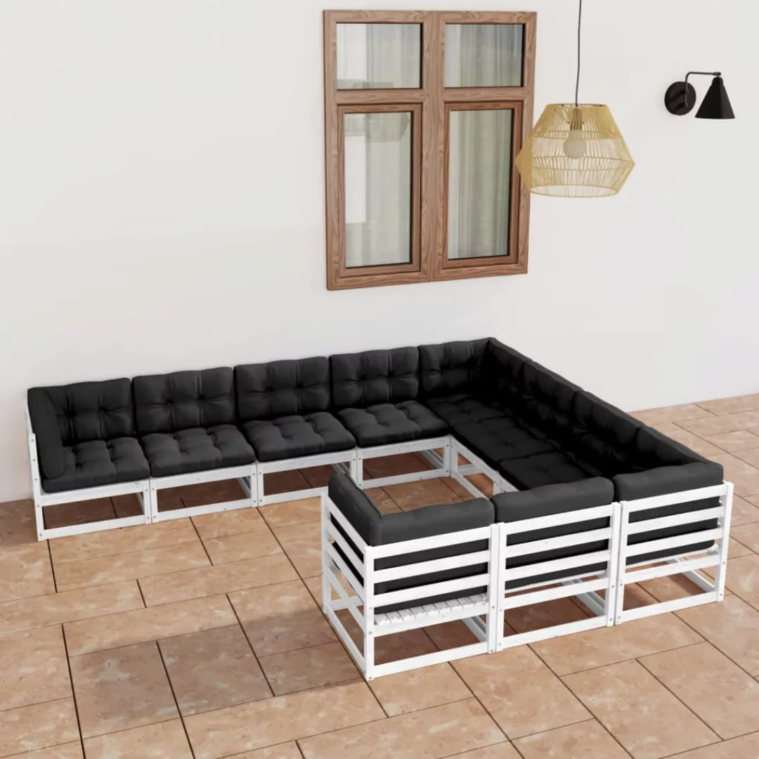 10-tlg. Garten-lounge-set Mit Kissen Weiß Kiefer Massivholz günstig online kaufen