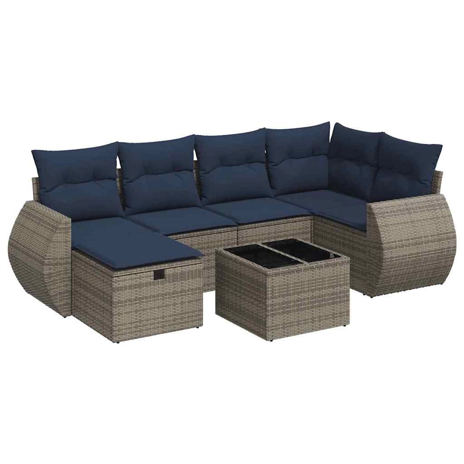 vidaXL 7-Tlg Garten-Sofagarnitur mit Kissen Grau Poly Rattan 3325597 günstig online kaufen
