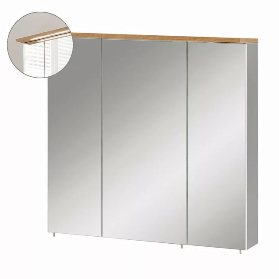 Lomadox Spiegelschrank PERM-80 grau mit Eiche Landhaus Nb. 70,5/72,3/15,8 c günstig online kaufen