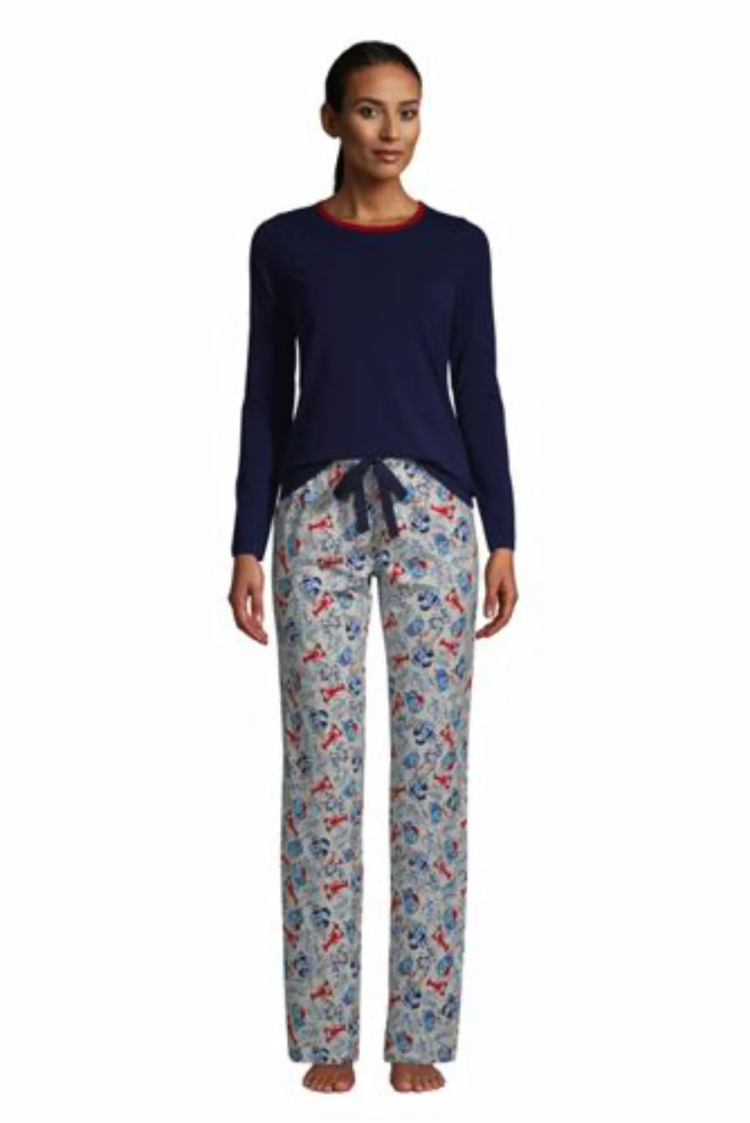 Gemustertes Jersey Pyjama-Set, Damen, Größe: L Normal, Elfenbein, by Lands' günstig online kaufen