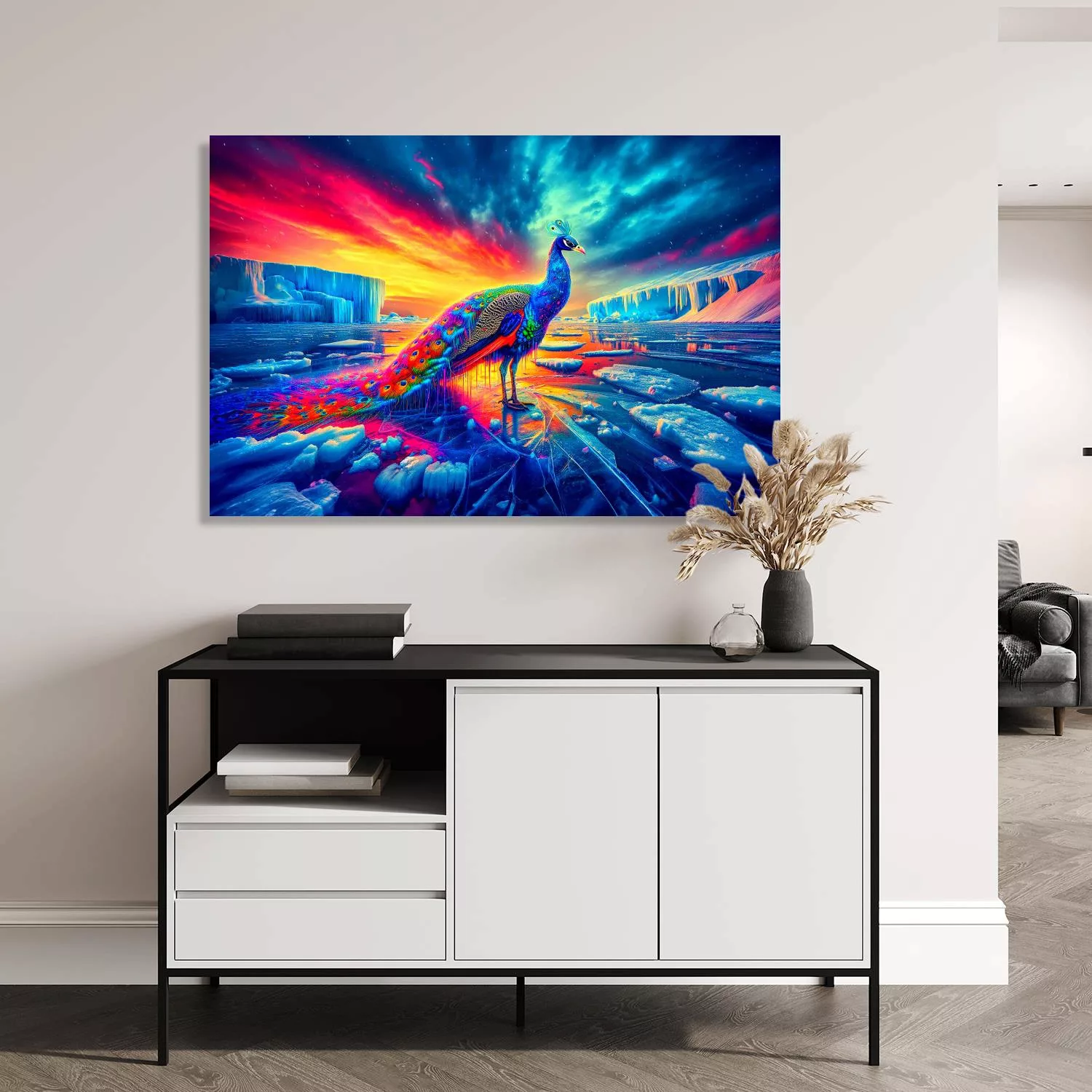 queence Acrylglasbild »Surrealer Polarzauber«, Fantasy-Vögel-Sonnenaufgang, günstig online kaufen