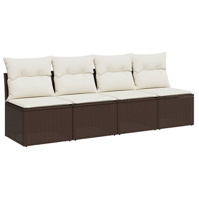 vidaXL Loungesofa Gartensofa mit Kissen 4-Sitzer Braun Poly Rattan, 1 Teile günstig online kaufen