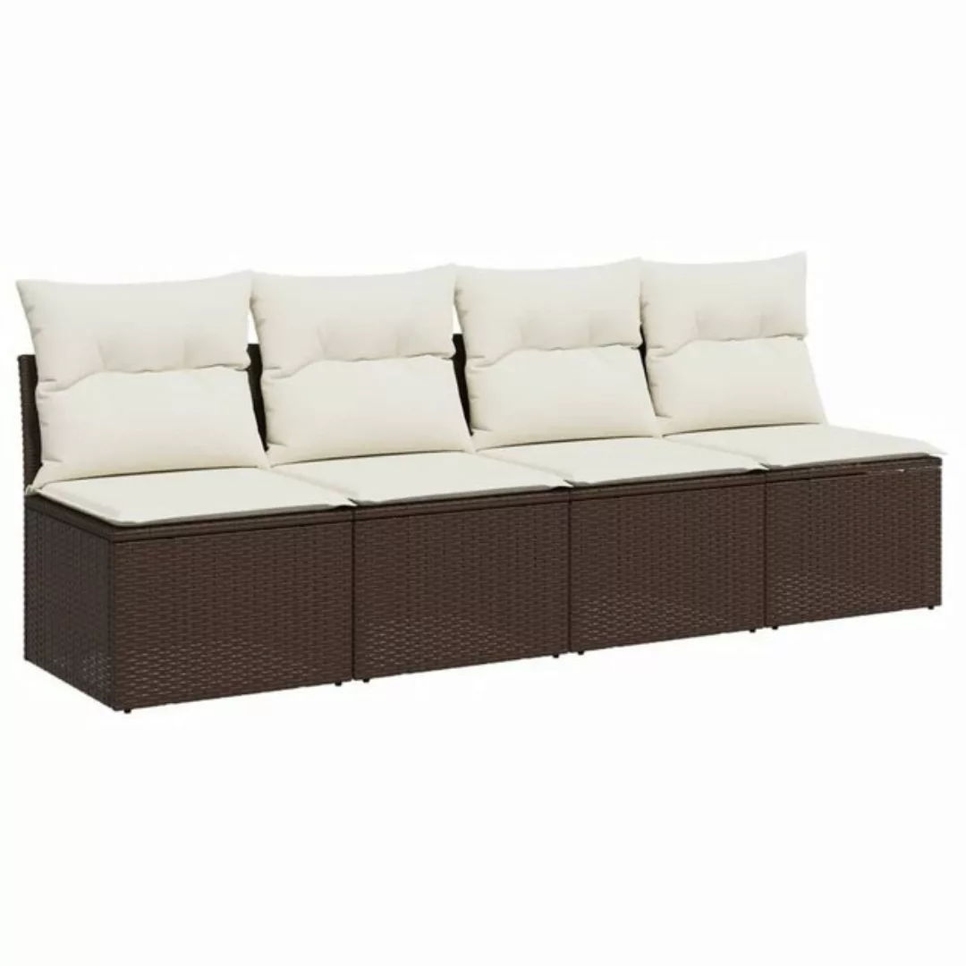 vidaXL Loungesofa Gartensofa mit Kissen 4-Sitzer Braun Poly Rattan, 1 Teile günstig online kaufen