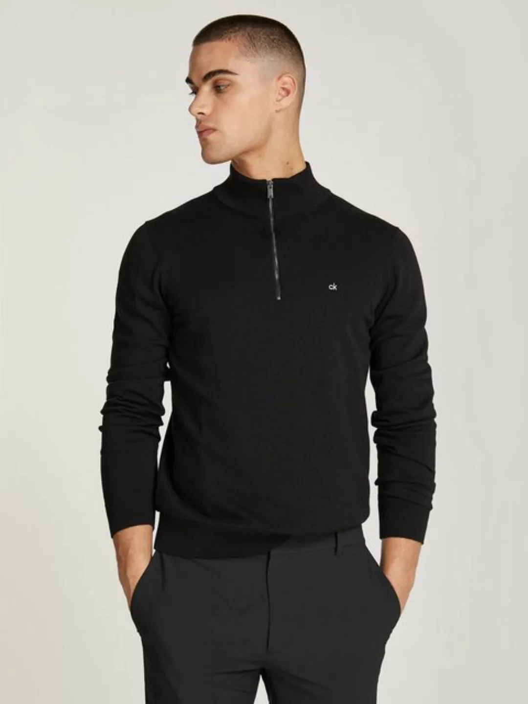 Calvin Klein Stehkragenpullover COTTON SILK BLEND QUARTER ZIP mit Logostick günstig online kaufen