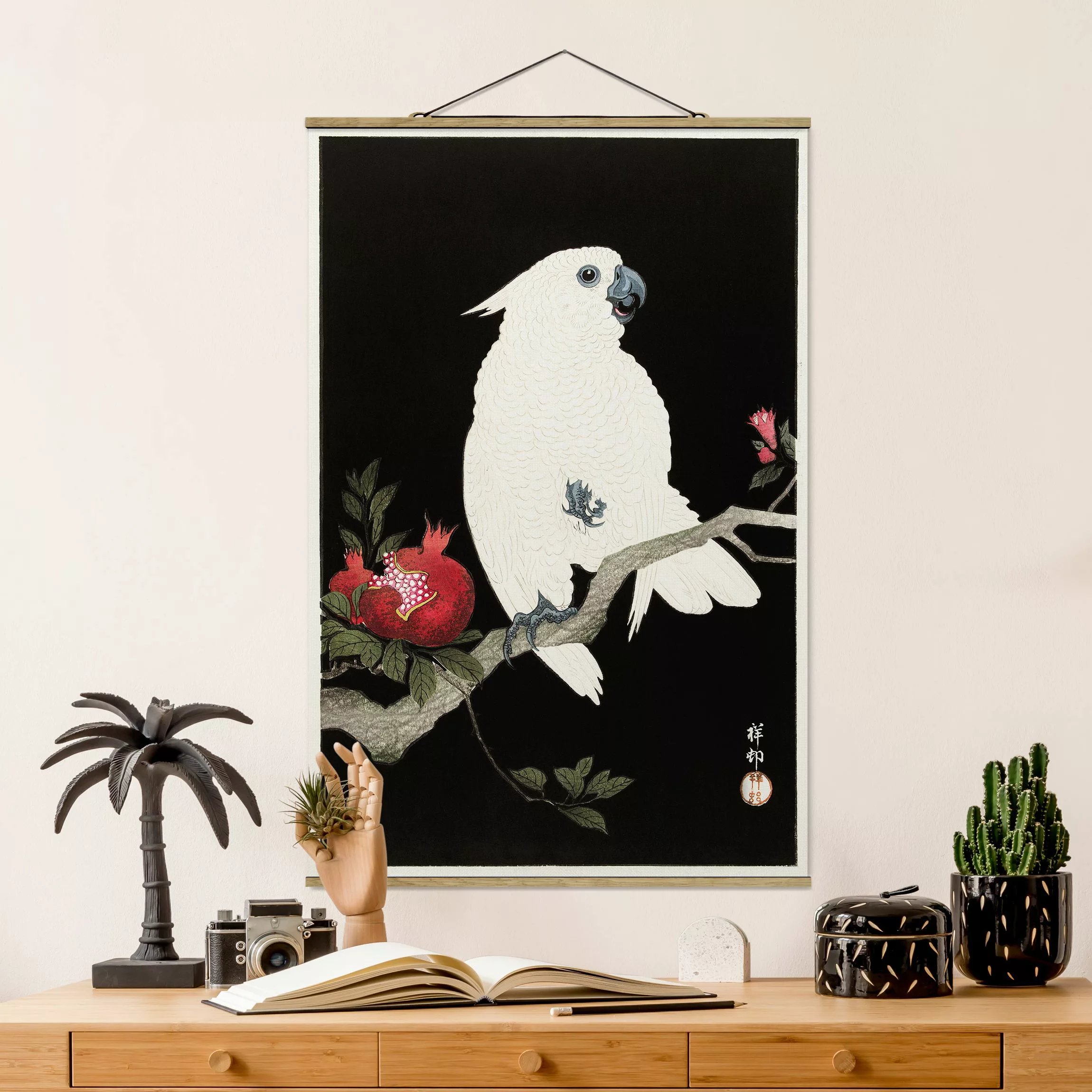 Stoffbild Tiere mit Posterleisten - Hochformat Asiatische Vintage Illustrat günstig online kaufen