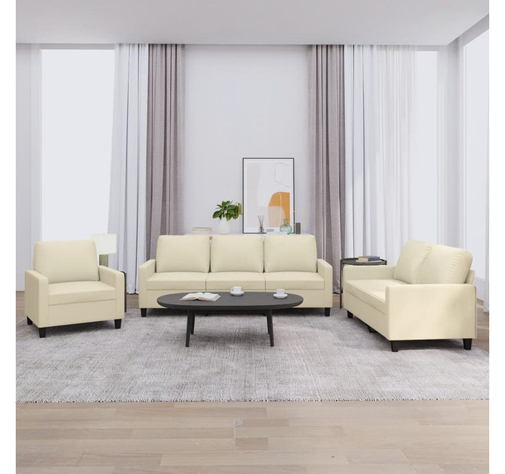 vidaXL Sofa Sofagarnitur mit Kissen Kunstleder, Standard, Creme günstig online kaufen