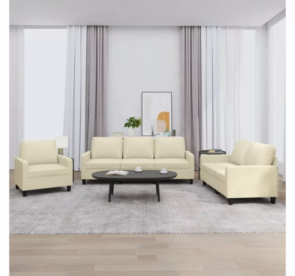 vidaXL Sofa Sofagarnitur mit Kissen Kunstleder, Standard, Creme günstig online kaufen