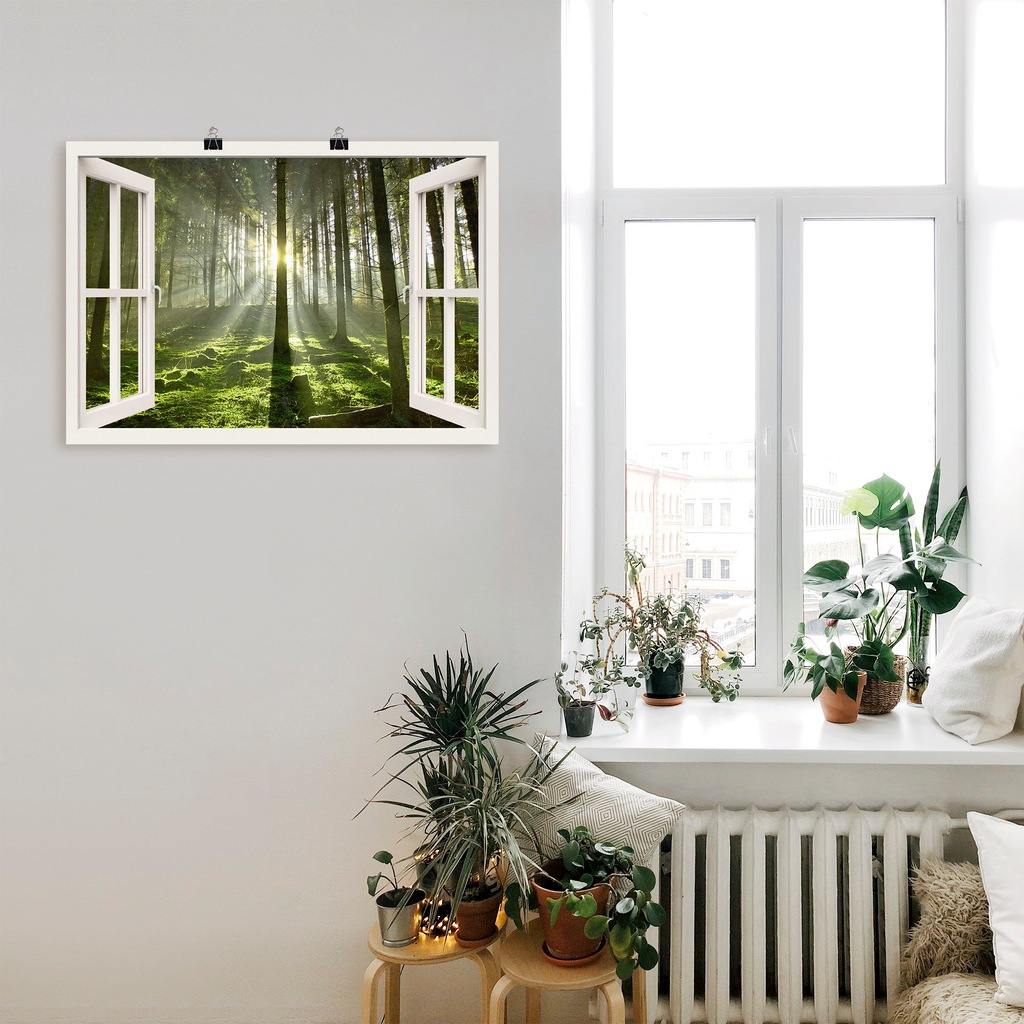 Artland Wandbild "Fensterblick - Wald im Gegenlicht", Fensterblick, (1 St.) günstig online kaufen