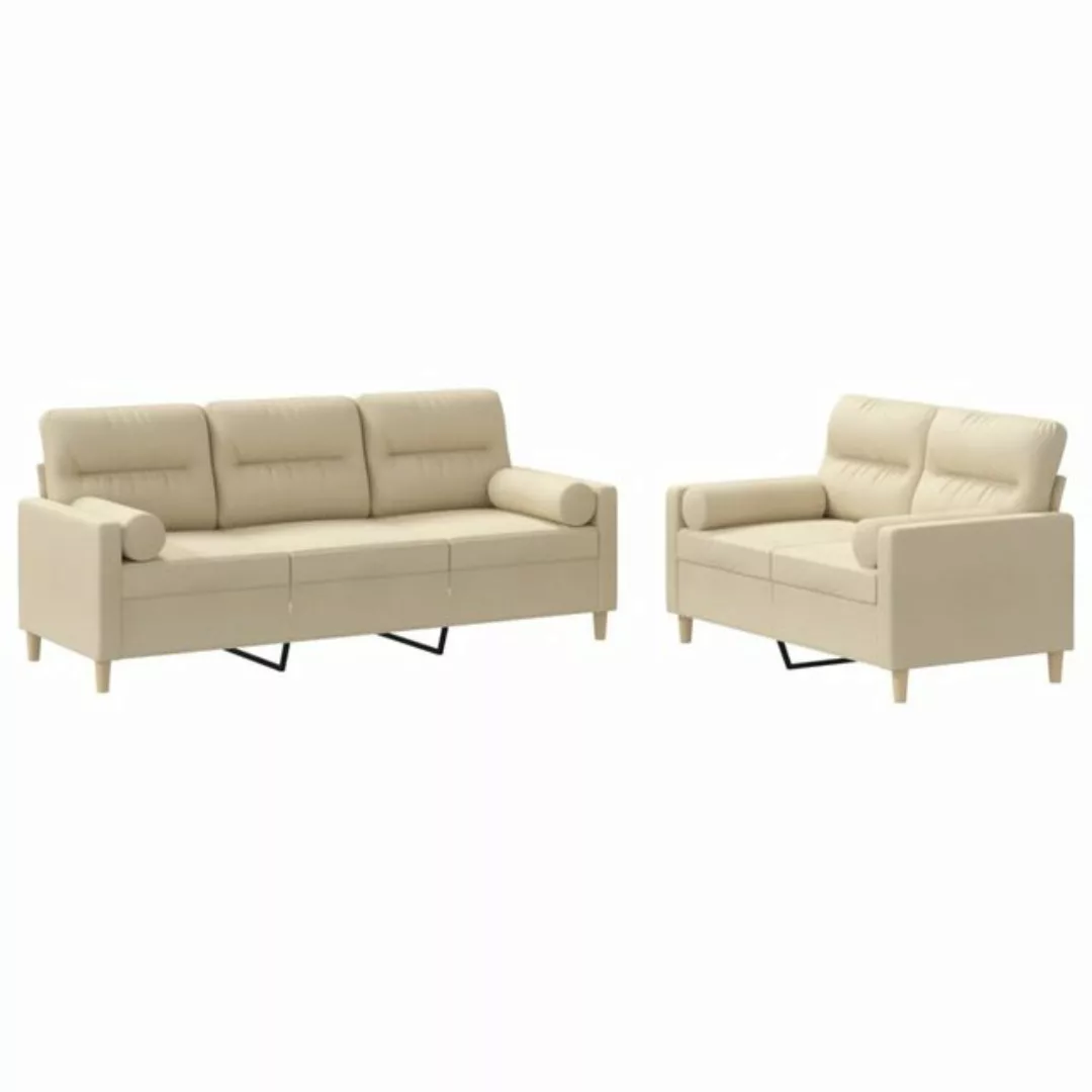 vidaXL Sofa, 2-tlg. Sofagarnitur mit Kissen Creme Stoff günstig online kaufen