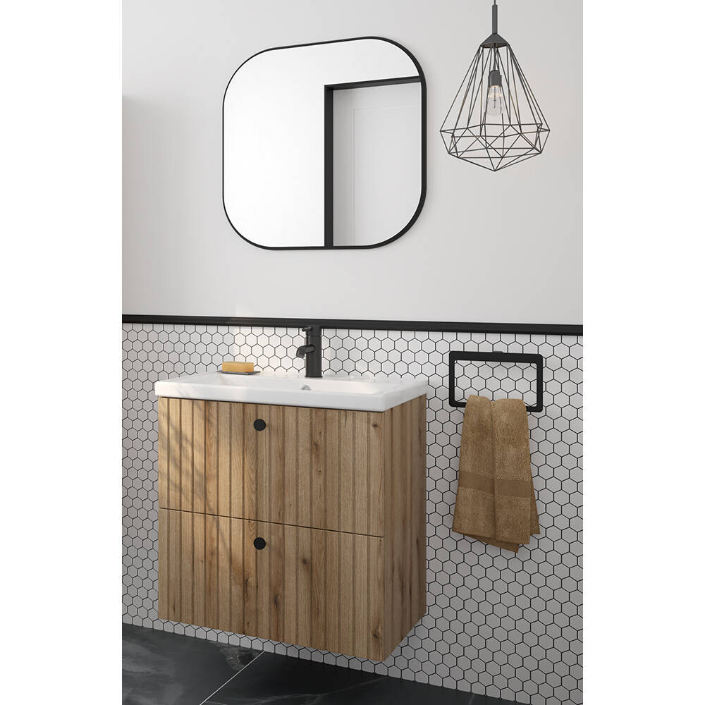 Waschplatz Set 2-teilig, 60 cm Waschtisch und Spiegel, Eiche RIVA-107 günstig online kaufen