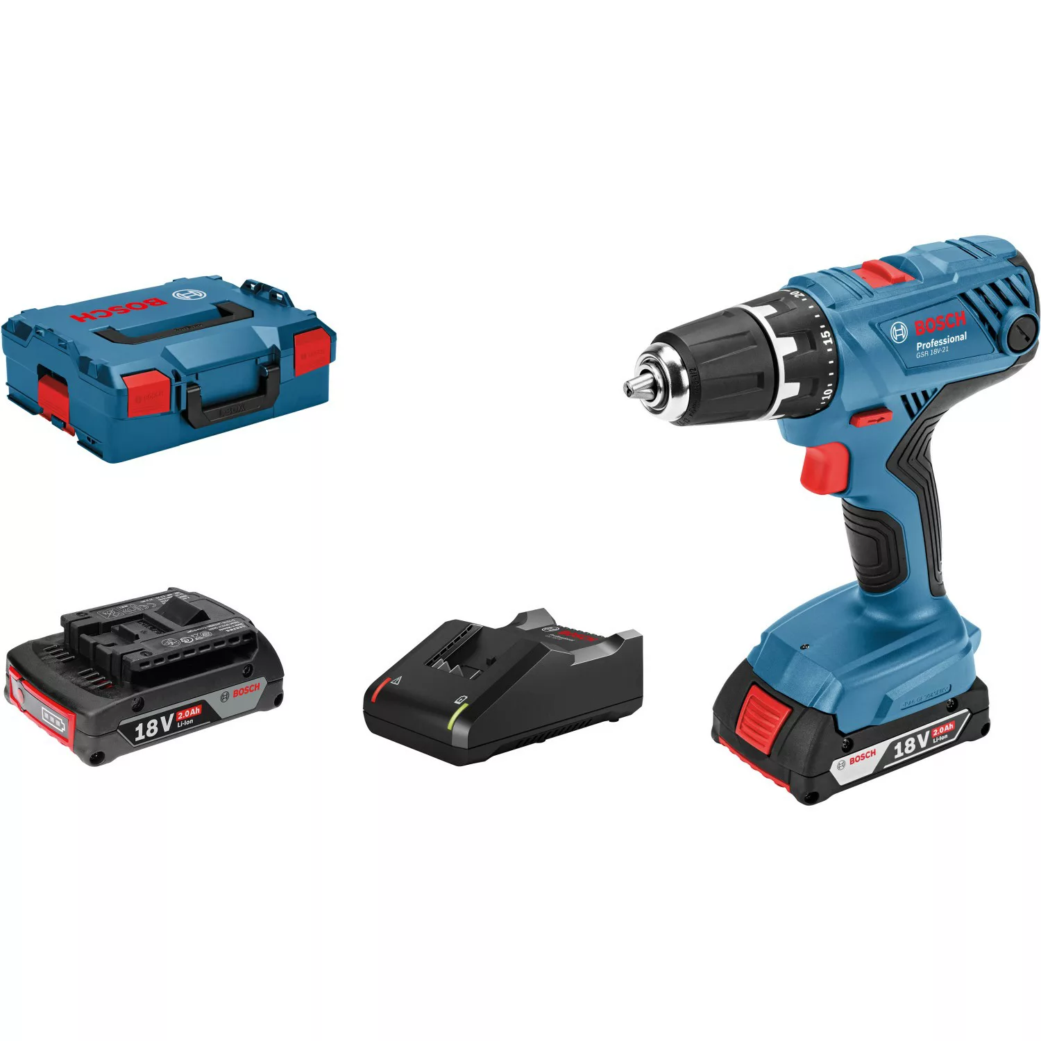 Bosch Professional Akku-Bohrschrauber GSR 18 V-21 mit 2x 2.0 Ah Akkus & L-B günstig online kaufen