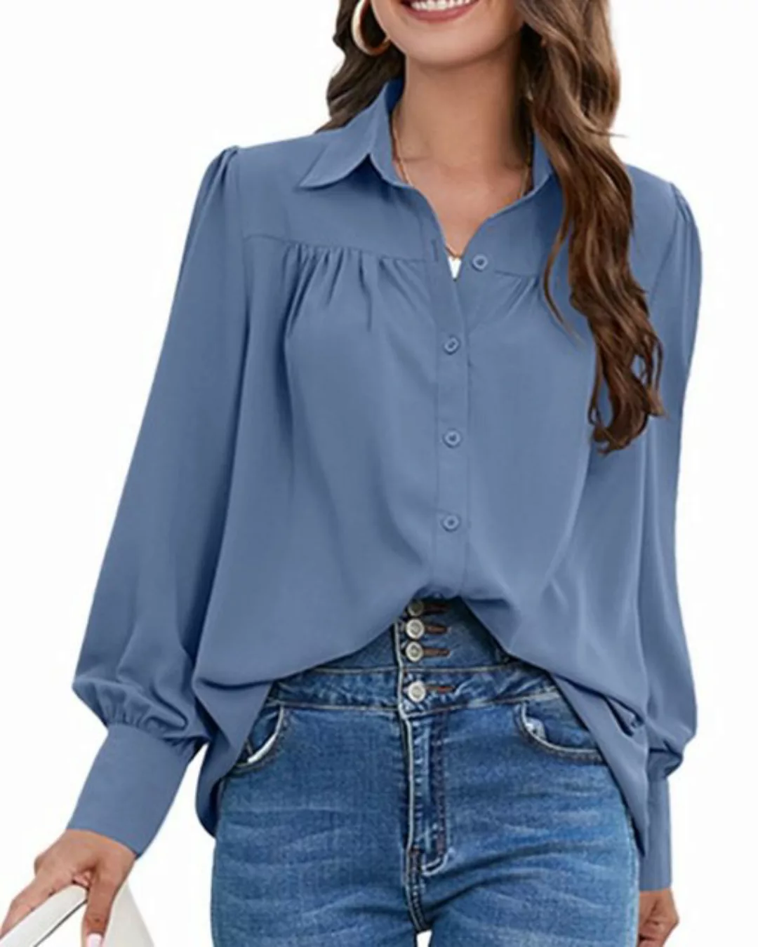 B.X 2-in-1-Shirt Damen-Blusenoberteil mit langen Ärmeln und Knöpfen lässig günstig online kaufen