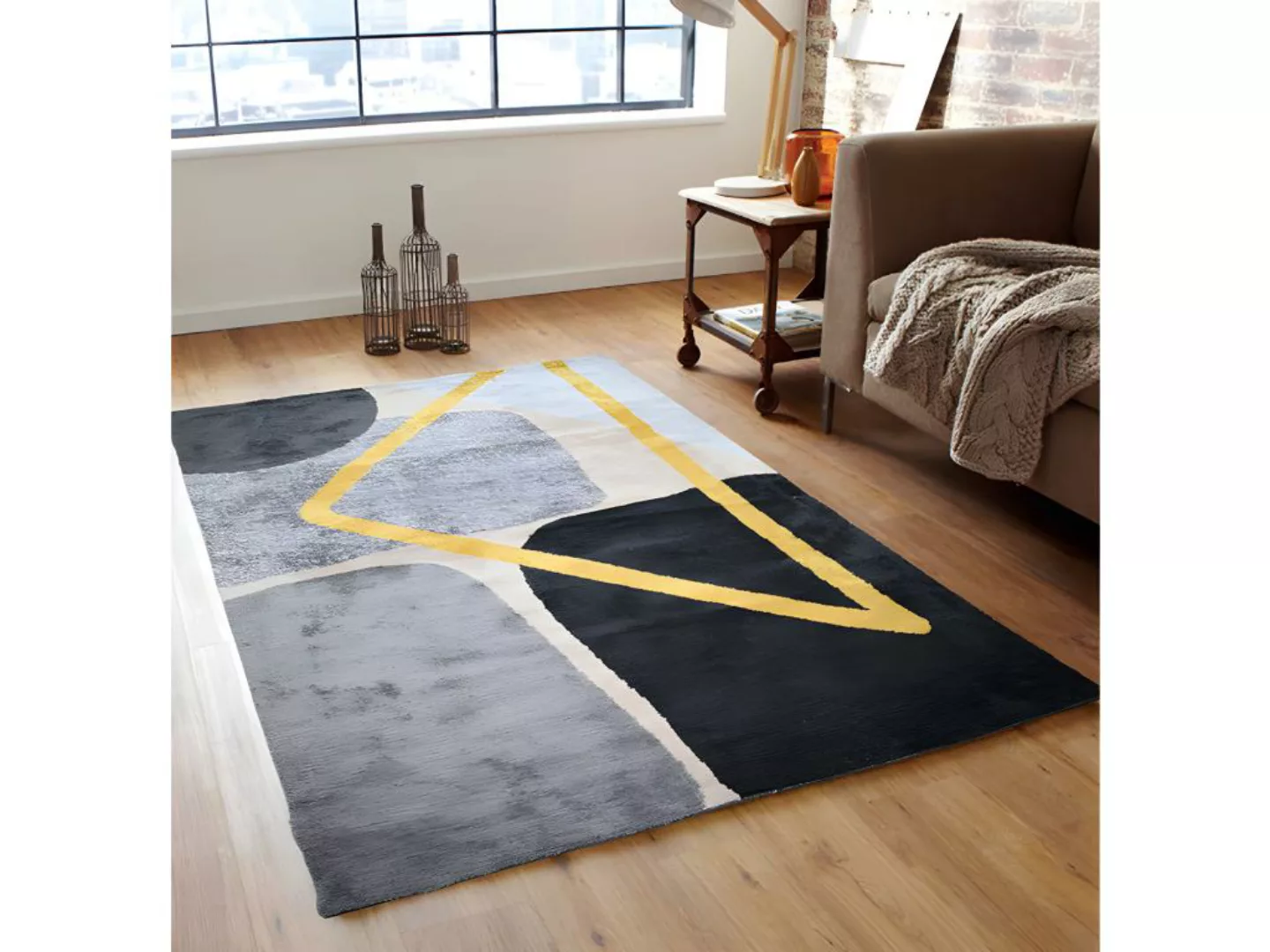 Teppich moderner Stil - 160 x 230 cm - Grau, Schwarz & Goldfarben - PICADIL günstig online kaufen