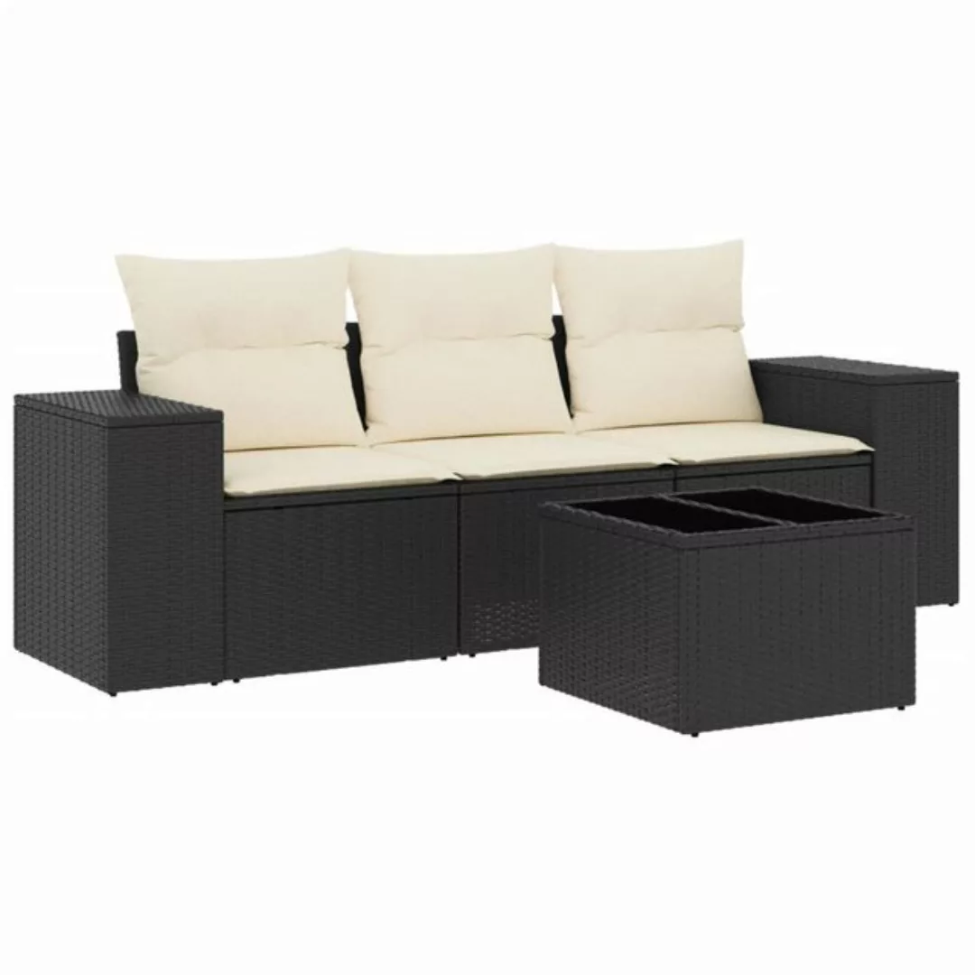 vidaXL Sofaelement 4-tlg. Garten-Sofagarnitur mit Kissen Schwarz Poly Ratta günstig online kaufen