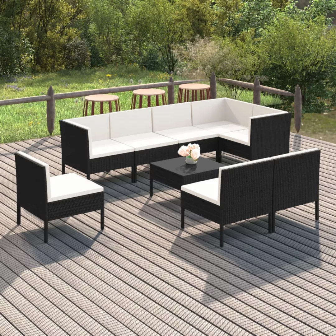 9-tlg. Garten-lounge-set Mit Auflagen Poly Rattan Schwarz günstig online kaufen