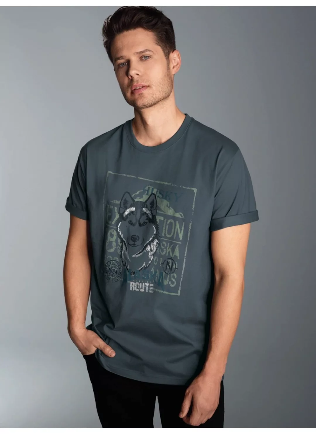 Trigema T-Shirt "TRIGEMA T-Shirt mit großem Husky-Printmotiv" günstig online kaufen