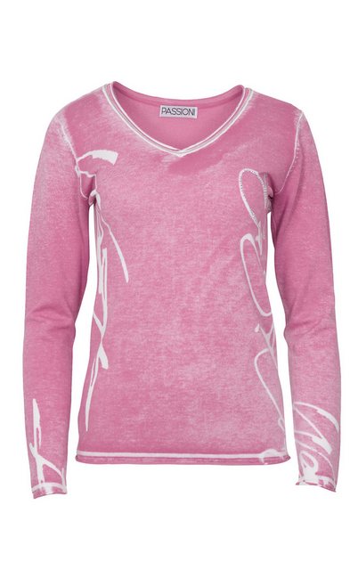 Passioni Longpullover in Pink, mit Schriftzügen und Glitzersteinen versehen günstig online kaufen