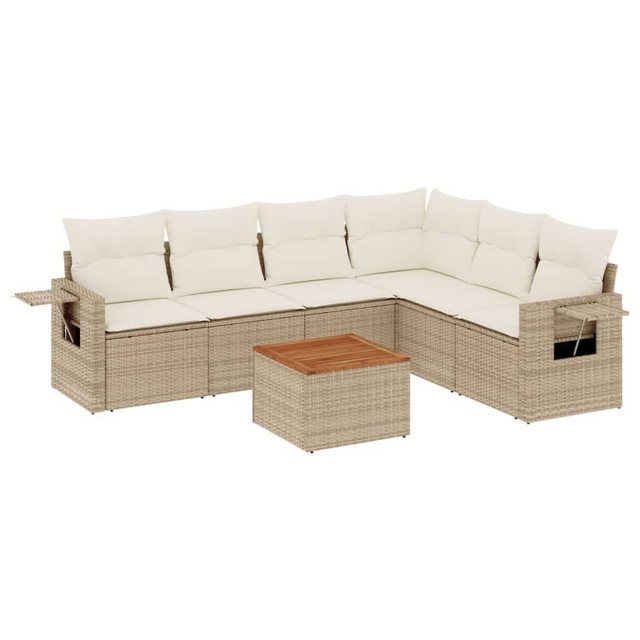 vidaXL Sofaelement 7-tlg. Garten-Sofagarnitur mit Kissen Beige Poly Rattan günstig online kaufen