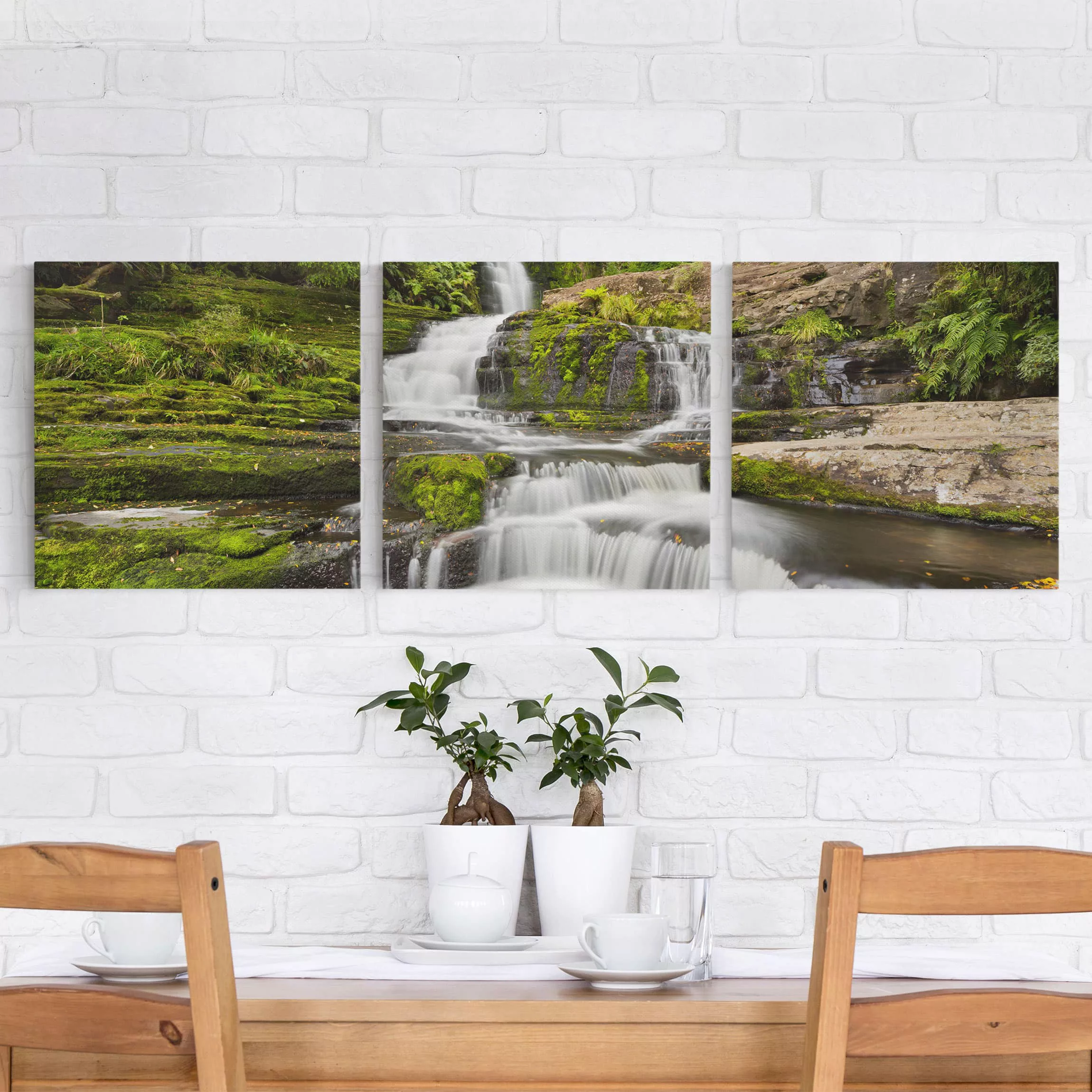3-teiliges Leinwandbild Natur & Landschaft Upper McLean Falls in Neuseeland günstig online kaufen
