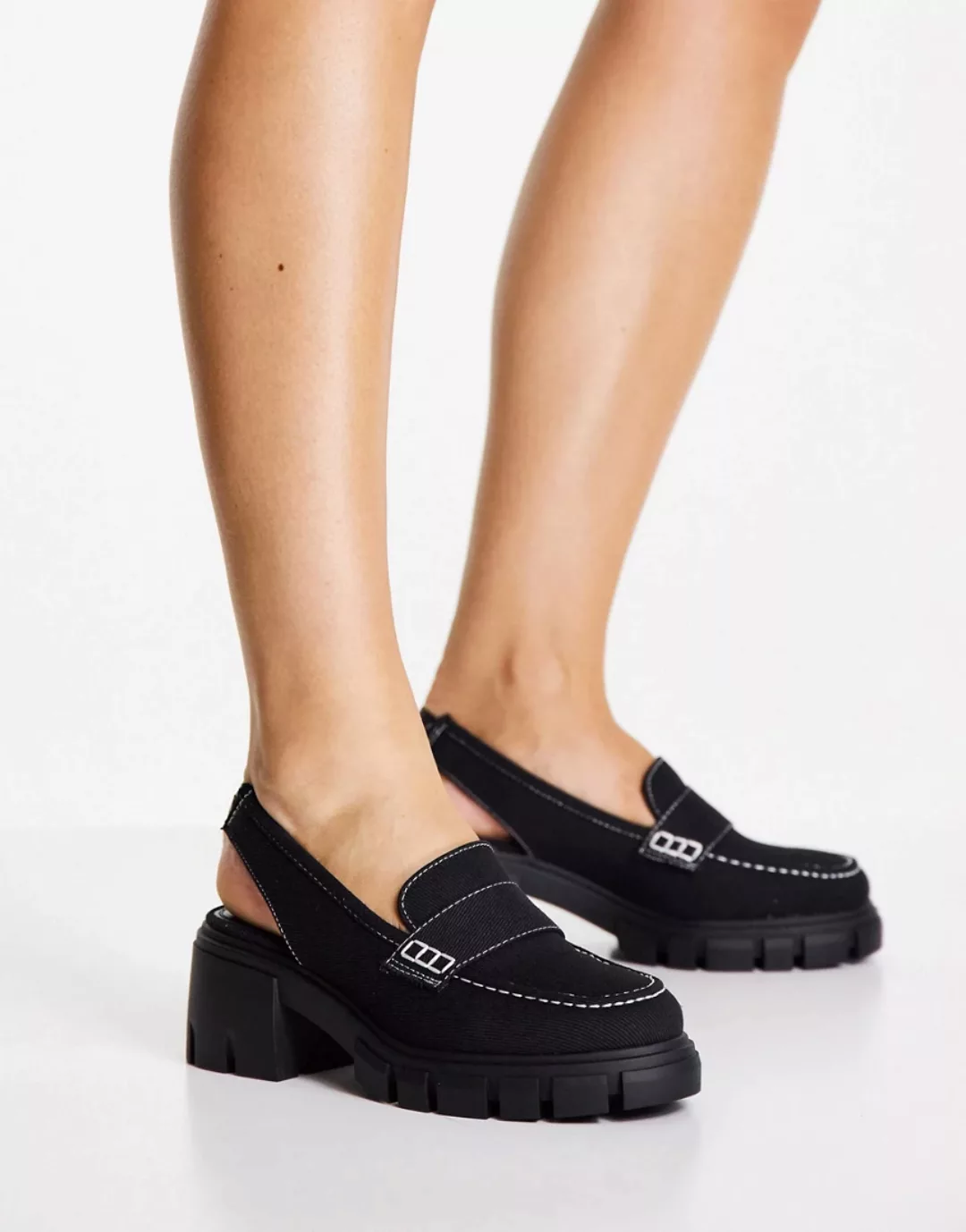 ASOS DESIGN – Shae – Loafer in Schwarz mit dicker Sohle und Fersenriemen günstig online kaufen