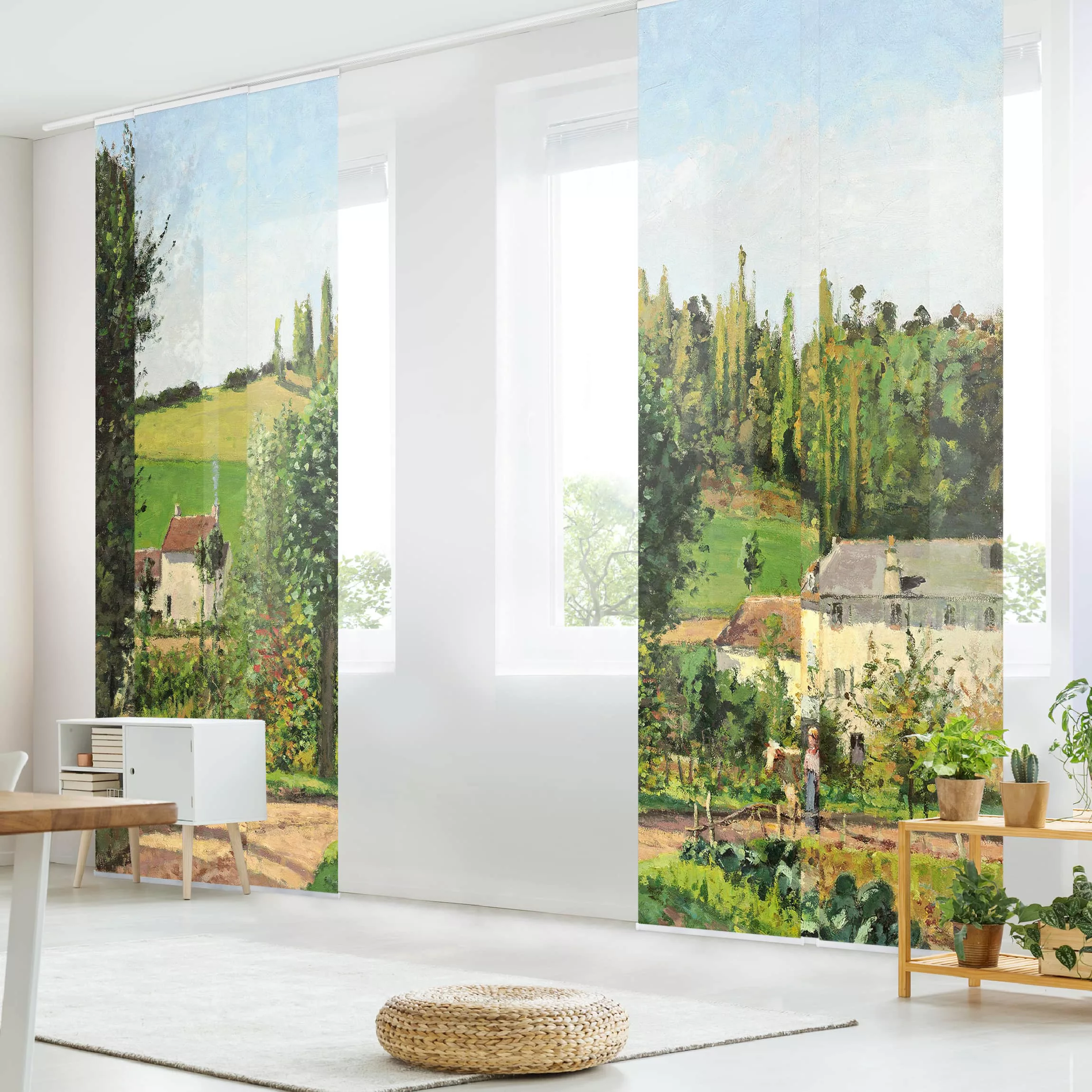 Schiebegardinen Set Natur & Landschaft Camille Pissarro - Kleines Dorf günstig online kaufen