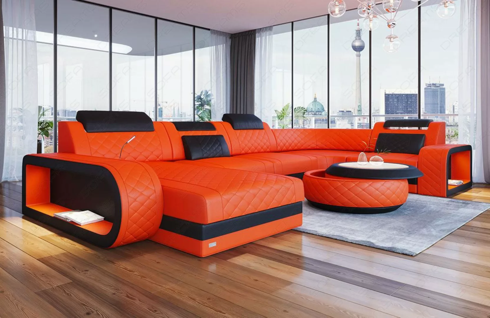Sofa Dreams Wohnlandschaft Ledersofa Berlin Mini mit LED und USB, Designers günstig online kaufen
