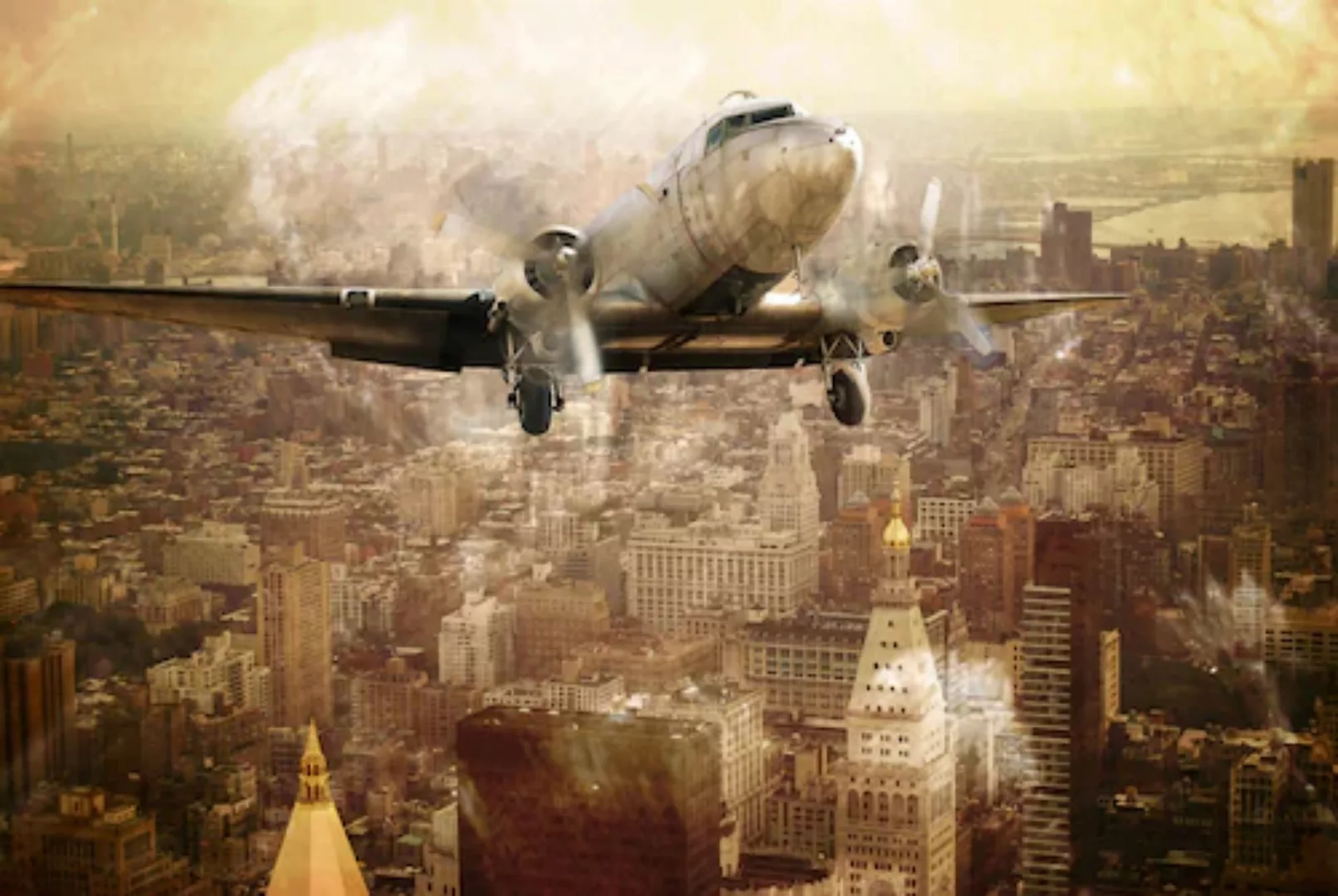 Papermoon Fototapete »Flugzeug über Stadt« günstig online kaufen