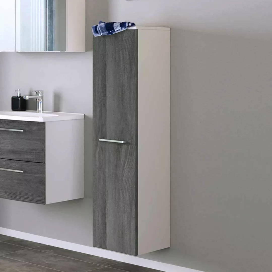 Badezimmerhochschrank in Eiche Grau Optik und Weiß Made in Germany günstig online kaufen