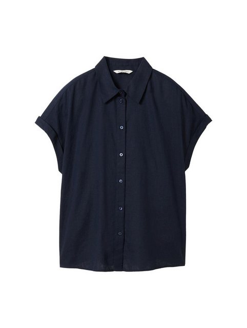 TOM TAILOR Blusenshirt shortsleeve blouse with linen, sky captain blue günstig online kaufen