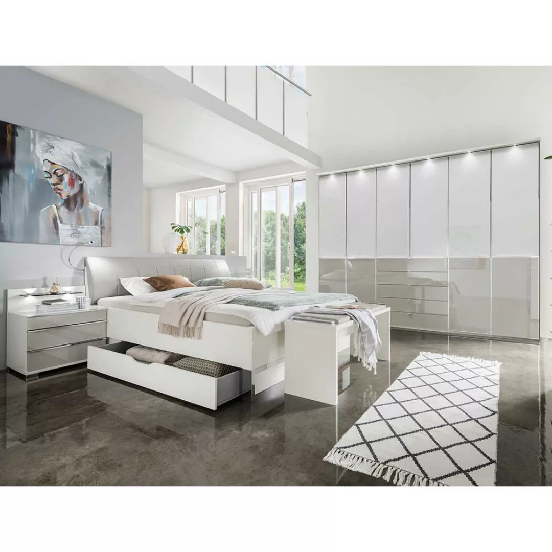 Schlafzimmerset in Weiß und Hellgrau modern (fünfteilig) günstig online kaufen