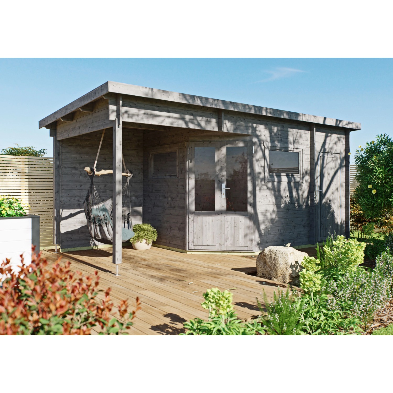 Fjordholz 5-Eck Gartenhaus Modell Leva 2E Grau Imprägniert günstig online kaufen