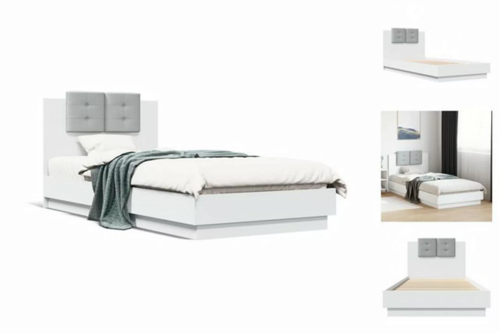 vidaXL Bettgestell Bettgestell mit Kopfteil Weiß 90x200 cm Spanplatte Bett günstig online kaufen