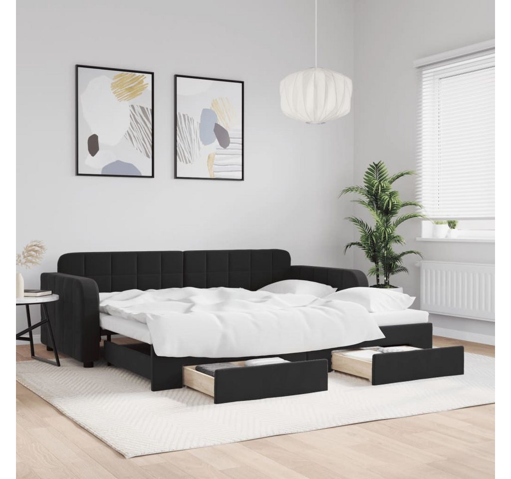 vidaXL Gästebett Tagesbett Ausziehbar mit Schubladen Schwarz 90x200 cm Samt günstig online kaufen