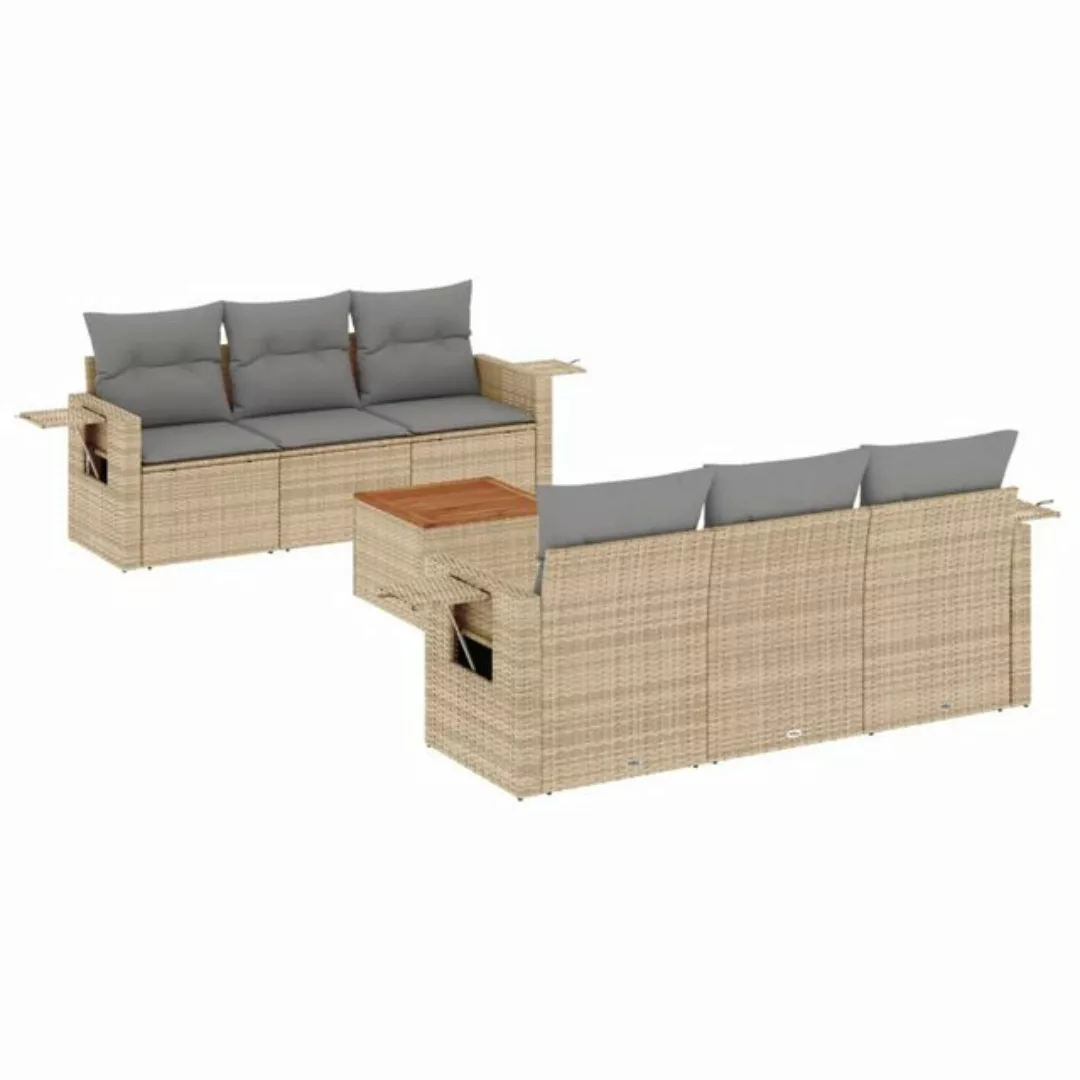 vidaXL Sofaelement 7-tlg. Garten-Sofagarnitur mit Kissen Beige Poly Rattan günstig online kaufen