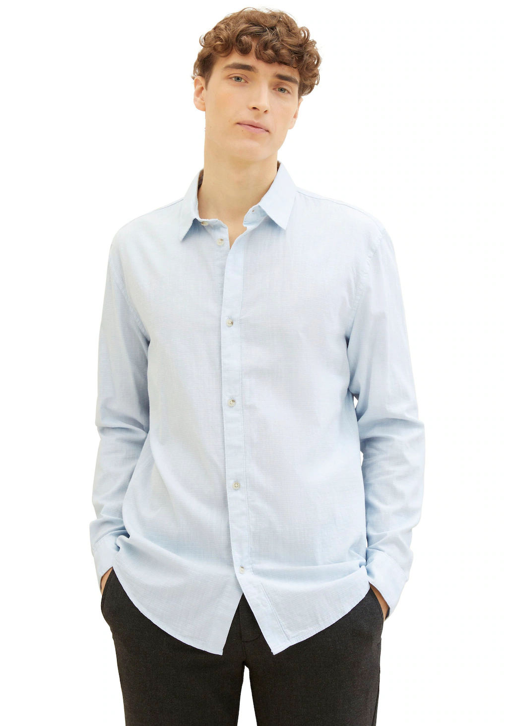 TOM TAILOR Denim Langarmhemd mit Knopfleiste und Struktur-Optik günstig online kaufen