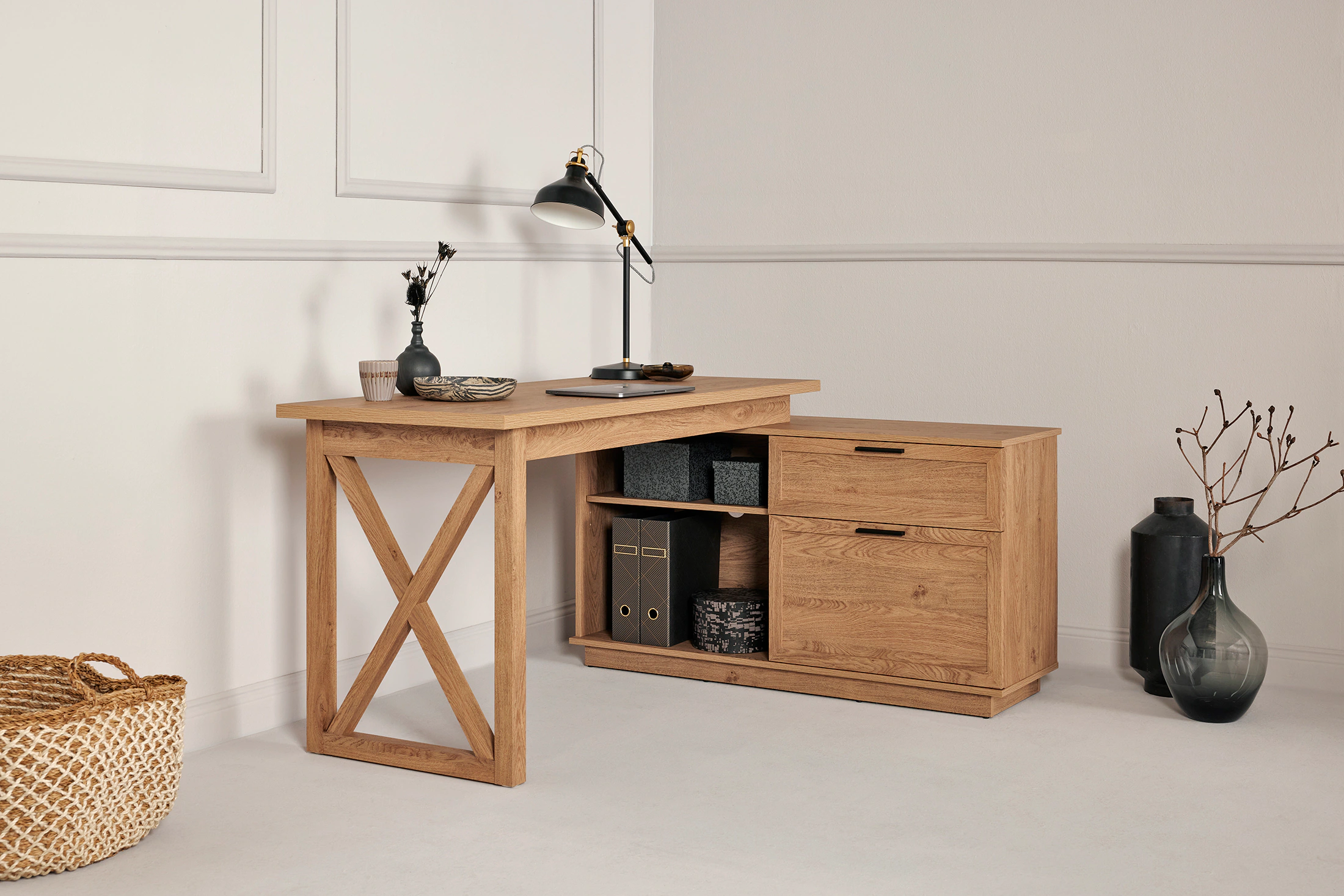 Jahnke Eckschreibtisch "CHALET D 155 E", (1 St.), im Landhausstil, wechsels günstig online kaufen