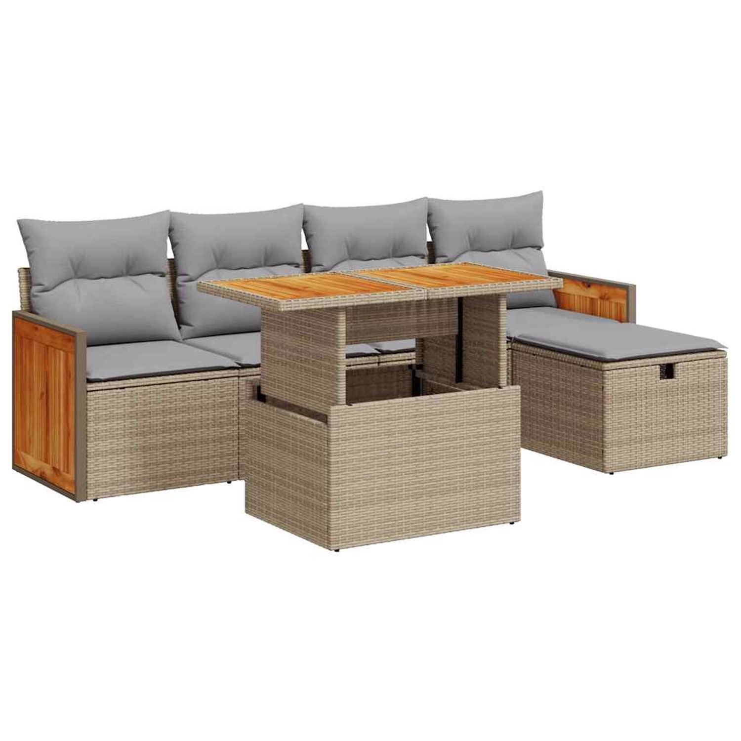 vidaXL 6-Tlg Garten-Sofagarnitur mit Kissen Beige Poly Rattan 3328151 günstig online kaufen