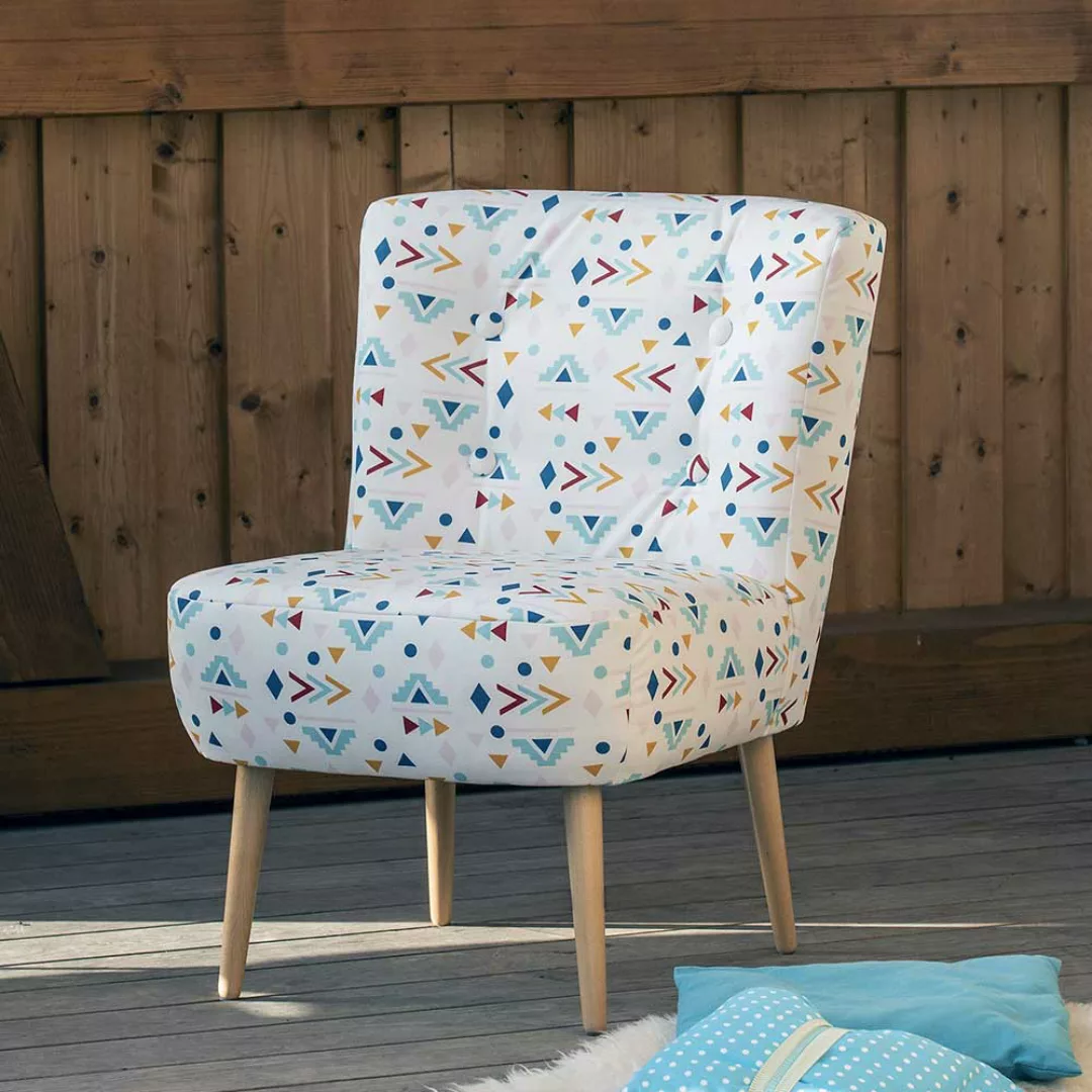 Lounge Sessel bunt im Retrostil Vierfußgestell aus Holz günstig online kaufen