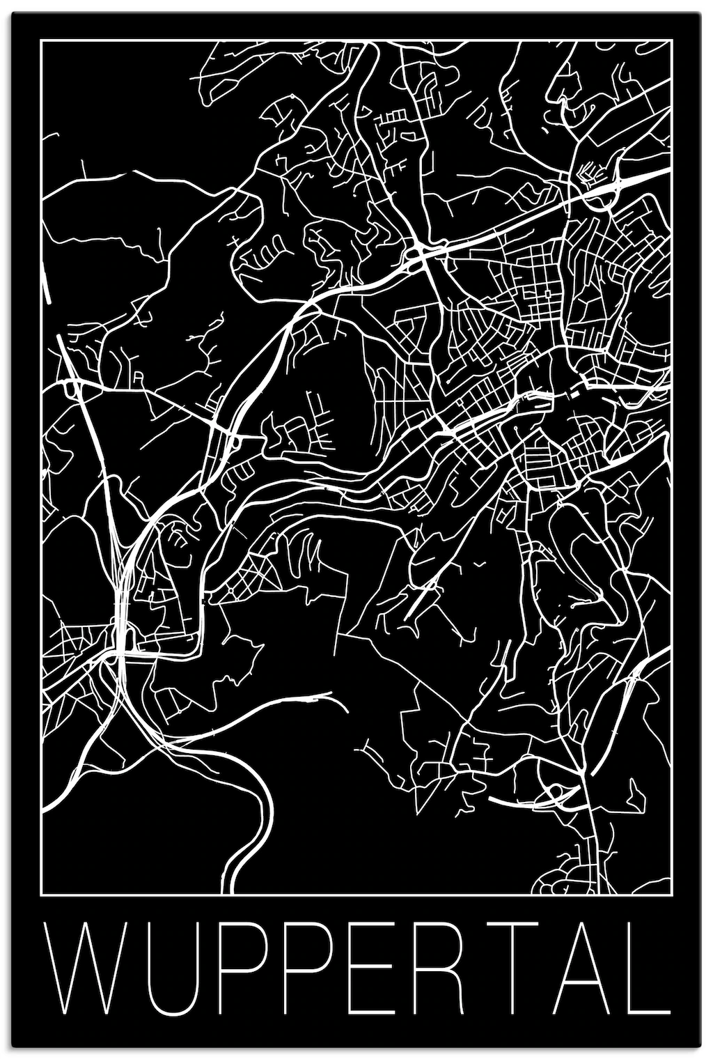 Artland Leinwandbild "Retro Karte Wuppertal Schwarz", Deutschland, (1 St.), günstig online kaufen