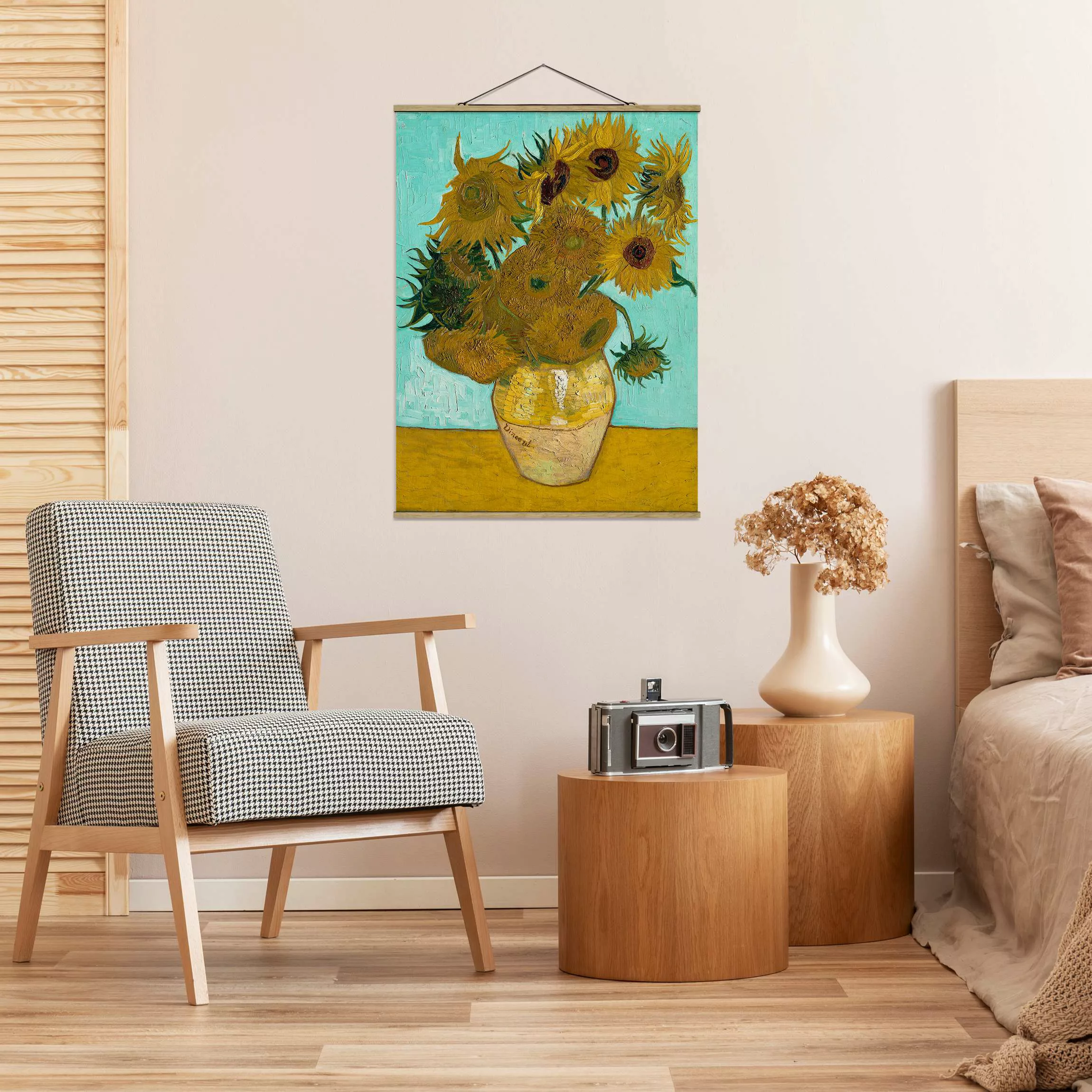 Stoffbild Kunstdruck mit Posterleisten - Hochformat Vincent van Gogh - Vase günstig online kaufen