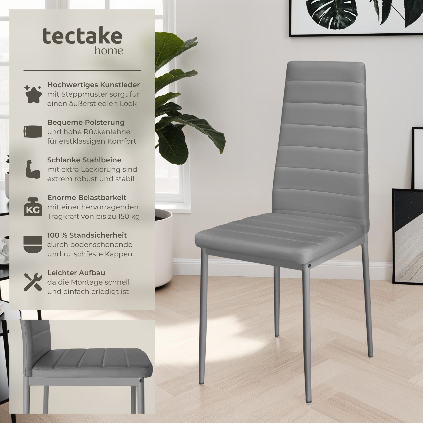 tectake Esszimmerstuhl Küchenstühle Kunstleder (Set., 6 günstig online kaufen